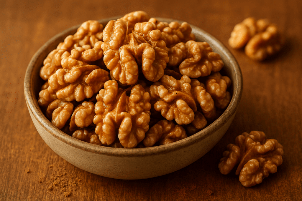 Bowl of walnuts on a wooden table, best foods for brain health
