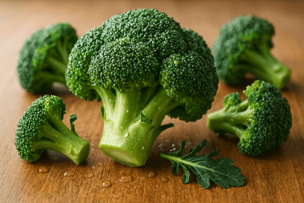 Broccoli florets on a table, best foods for brain health