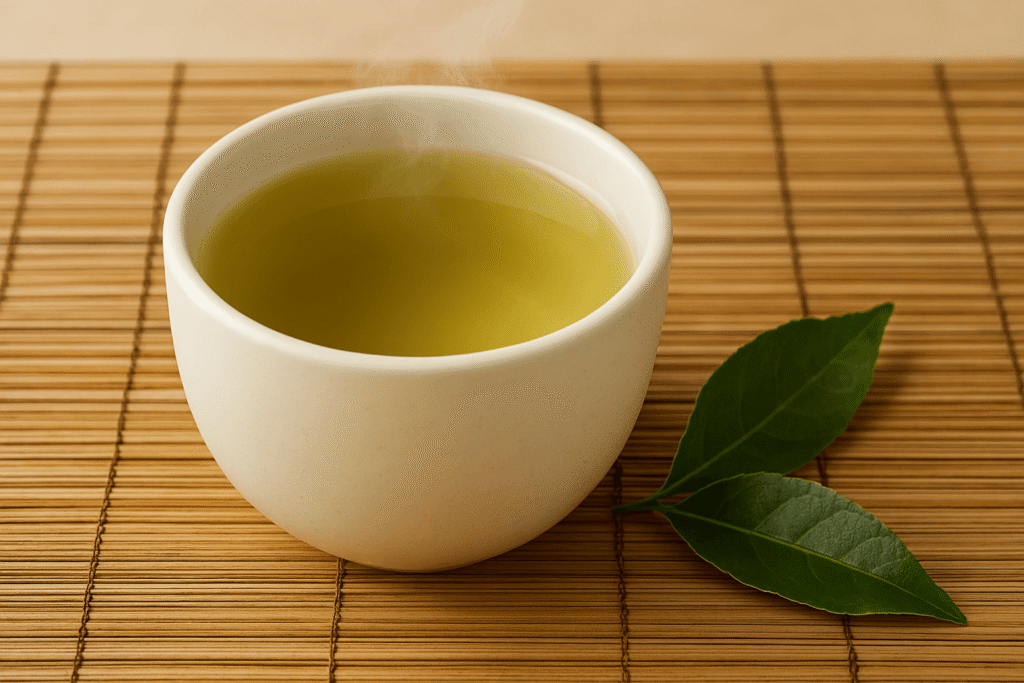 Cup of green tea with leaves, best foods for brain health