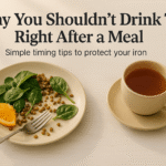 cup of tea beside a plate of salad with orange wedge