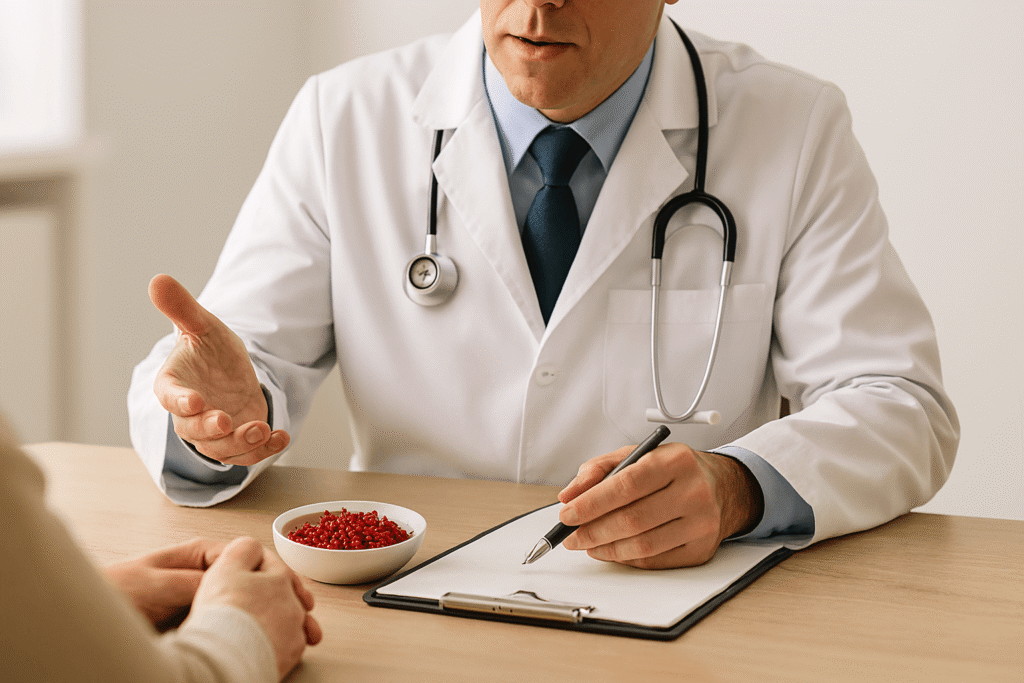 doctor advising patient about saffron new antidepressant use
