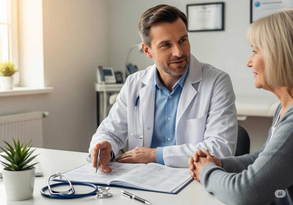 Doctor guiding patient on managing health challenges after 60