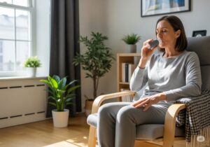 Person practicing the 5-minute breathing habit at home