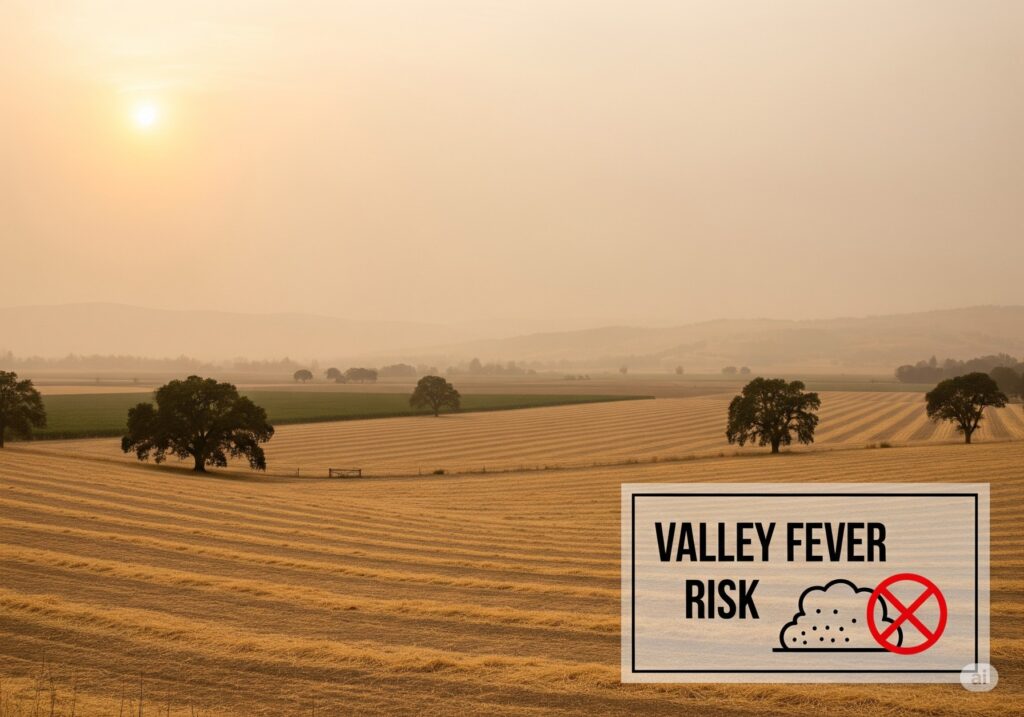 Valley fever California dust risk in Central Valley farmland