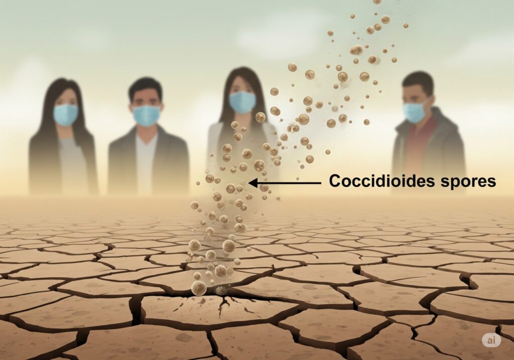 Valley fever California fungus spores rising from soil