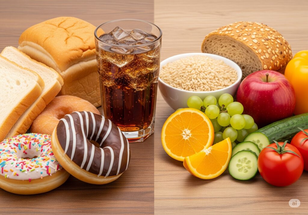 Comparison of healthy and unhealthy foods that cause daytime sleepiness