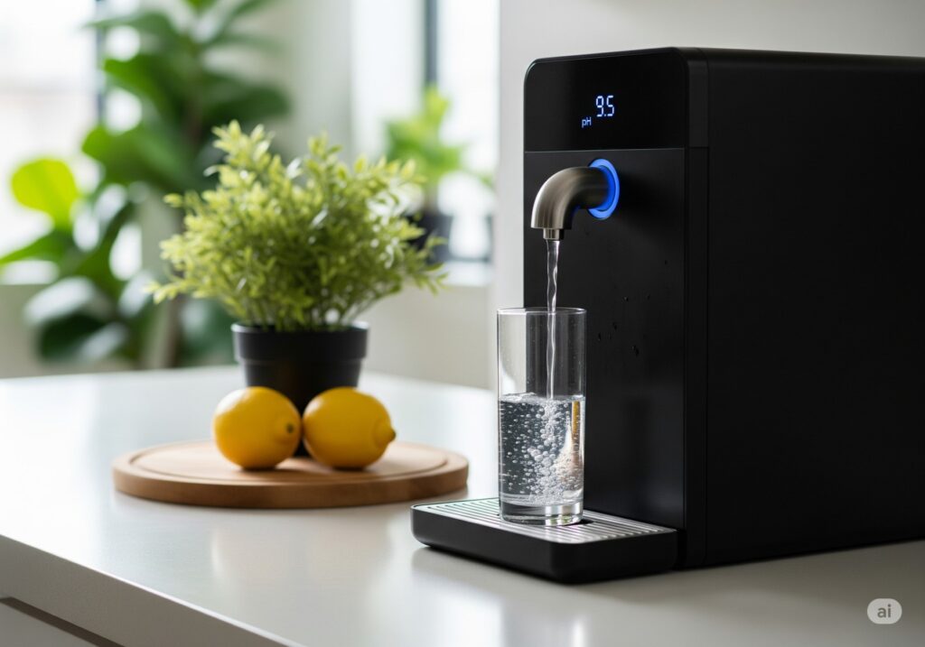 alkaline water filters in a modern kitchen