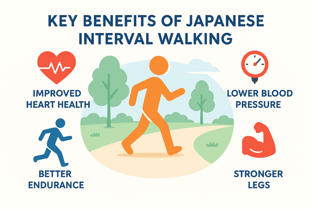 graphic showing health benefits of japanese interval walking