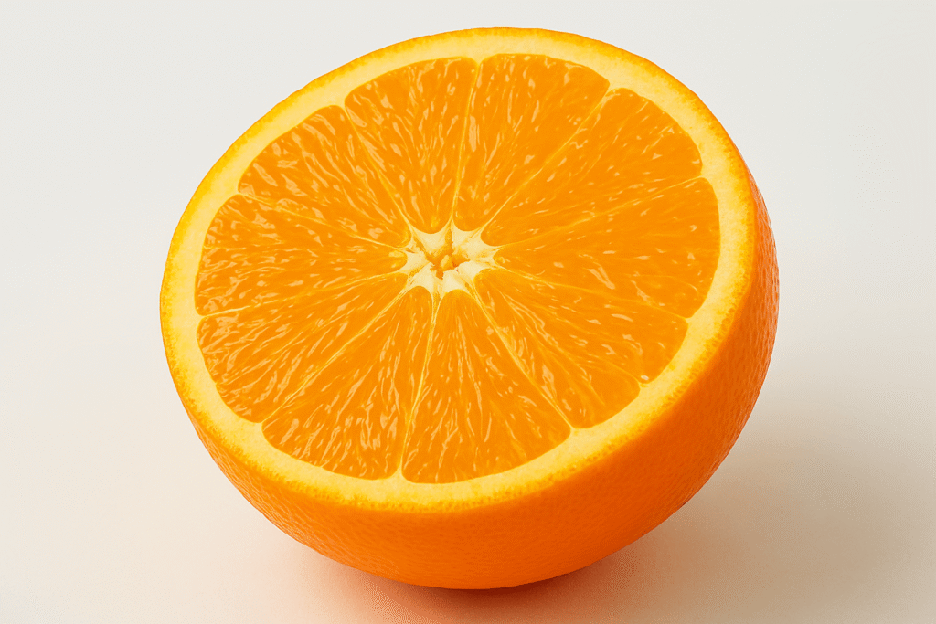 Halved orange on white background, best foods for brain health