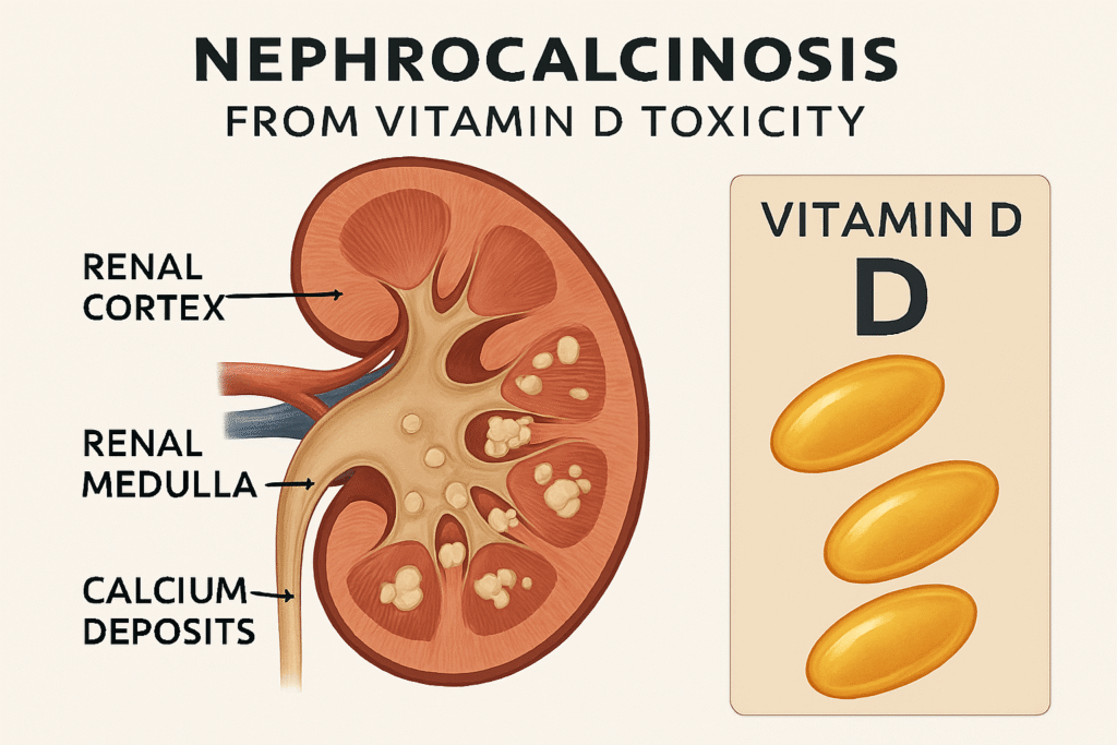 kidney diagram showing calcium deposits caused by vitamin d toxicity (2)