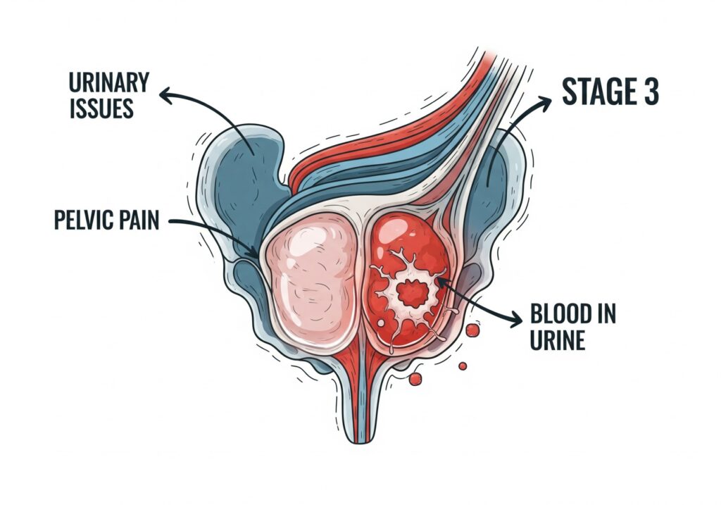 Stage 3 prostate cancer symptoms medical illustration