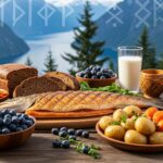 Viking diet foods on a wooden table
