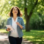 Woman doing dual task exercise for memory outdoors