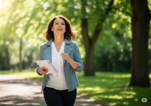 Woman doing dual task exercise for memory outdoors