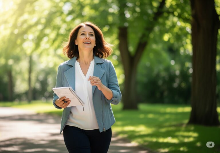 Woman doing dual task exercise for memory outdoors