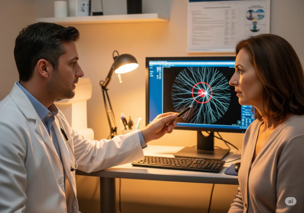 doctor discussing diabetes drugs optic nerve damage with patient