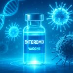 Concept illustration of Enteromix cancer vaccine with DNA helix and immune cells