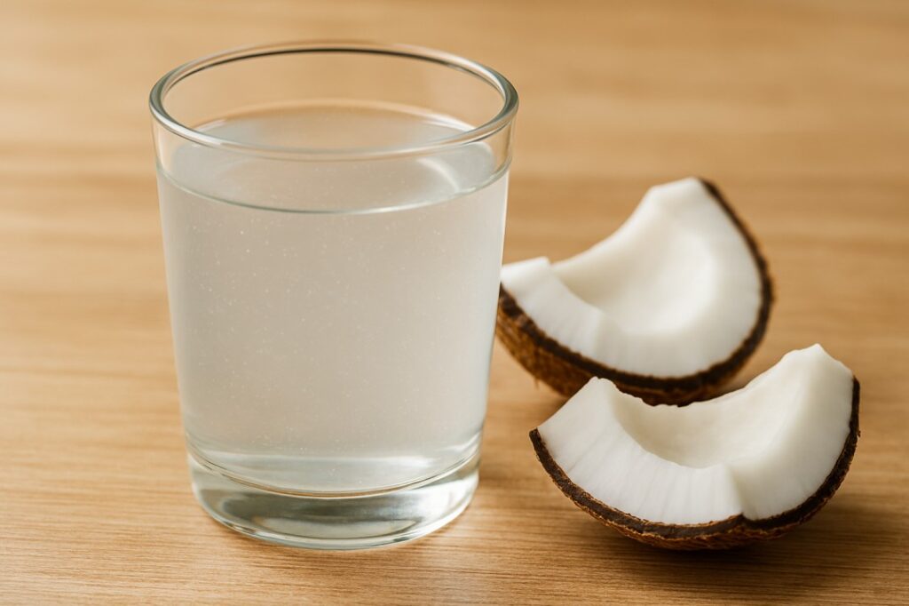 Health benefits of coconut water showing hydration and electrolytes