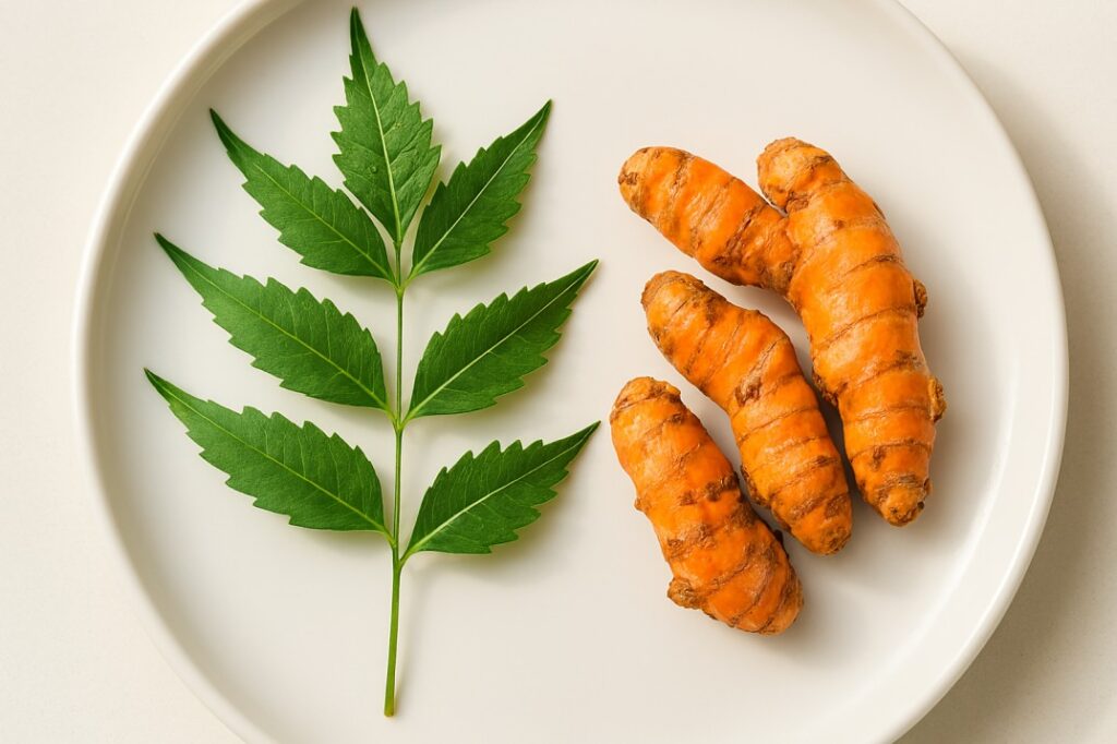 Neem and turmeric empty stomach natural herbs side by side