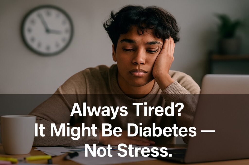 fatigue and diabetes in young adults – young person exhausted at work, not just stress