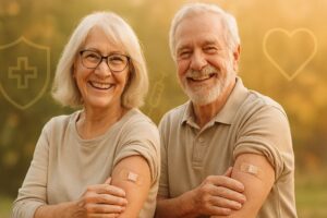 Elderly couple after getting vaccines for people 60 and older