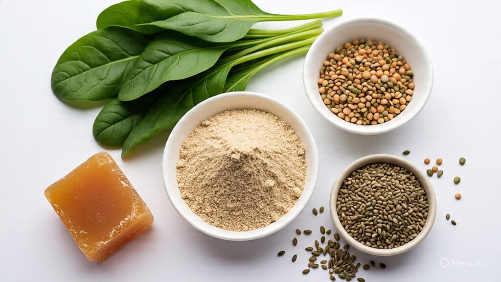 top 5 best iron-rich indian foods ingredients: spinach, lentils, jaggery, millet, seeds