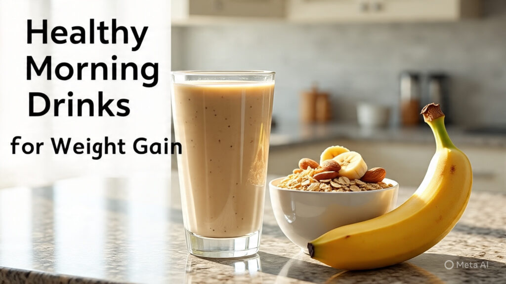 Healthy morning drinks for weight gain on a sunny kitchen counter