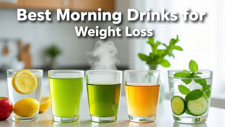 best morning drinks for weight loss displayed on a sunny kitchen counter