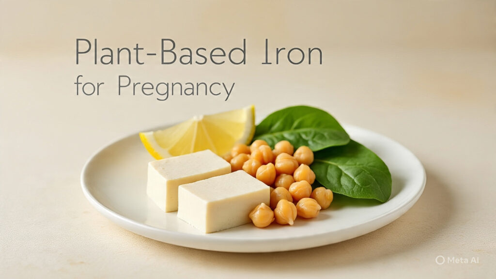 Vegetarian iron-rich foods in pregnancy on a white plate