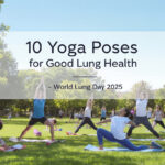 Group practicing yoga poses for good lung health outdoors on World Lung Day 2025