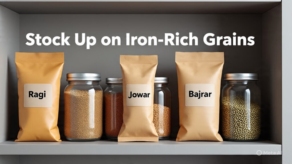 pantry with millets high iron indian grains for healthy cooking