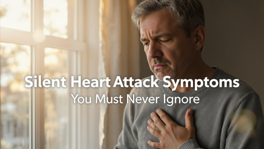 Concerned adult experiencing silent heart attack symptoms