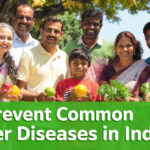 Group of Indians with fresh produce promoting prevention of common liver diseases in India