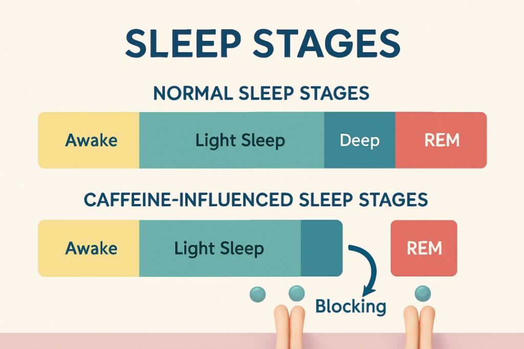 coffee and sleep – infographic comparing normal sleep stages and caffeine-disrupted sleep