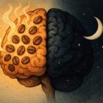 coffee and sleep – surreal brain illustration showing caffeine effect on sleeping brain