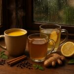 immunity-boosting drinks for monsoon with turmeric milk and ginger tea