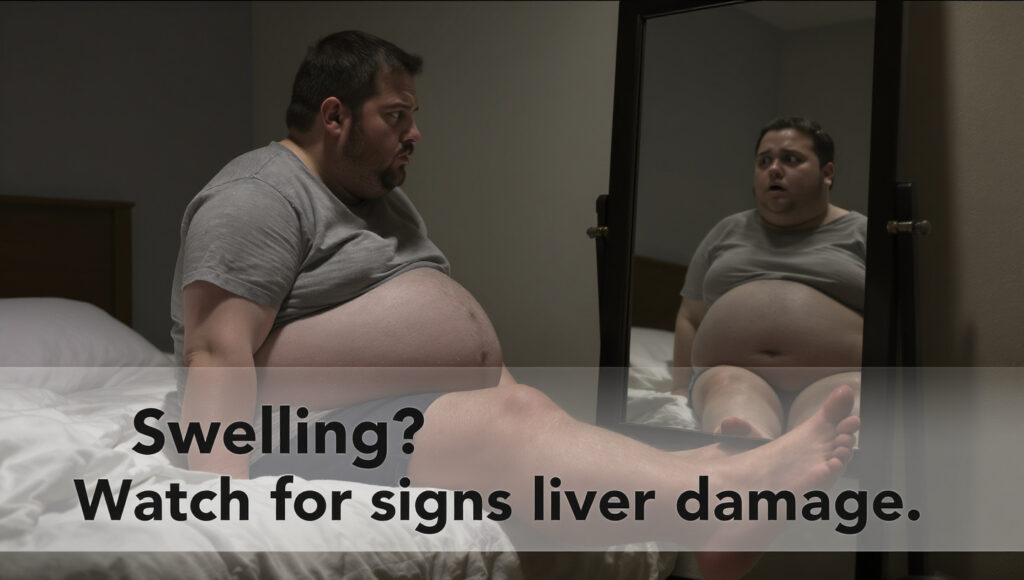 swollen belly and legs showing signs of liver damage