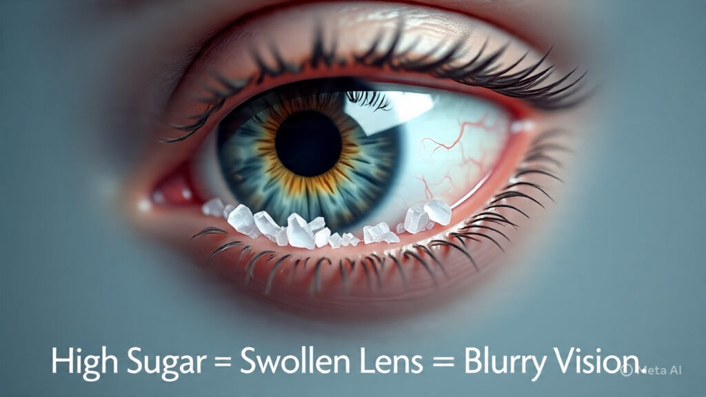 blurred vision diabetes young adults – eye lens swelling from high blood sugar