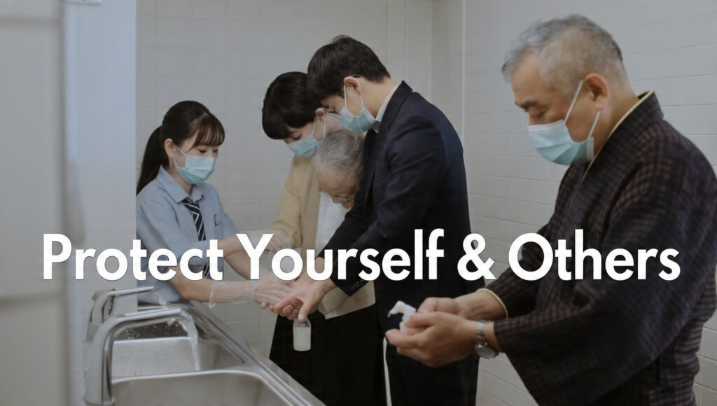 People practicing flu prevention during the Japan flu epidemic