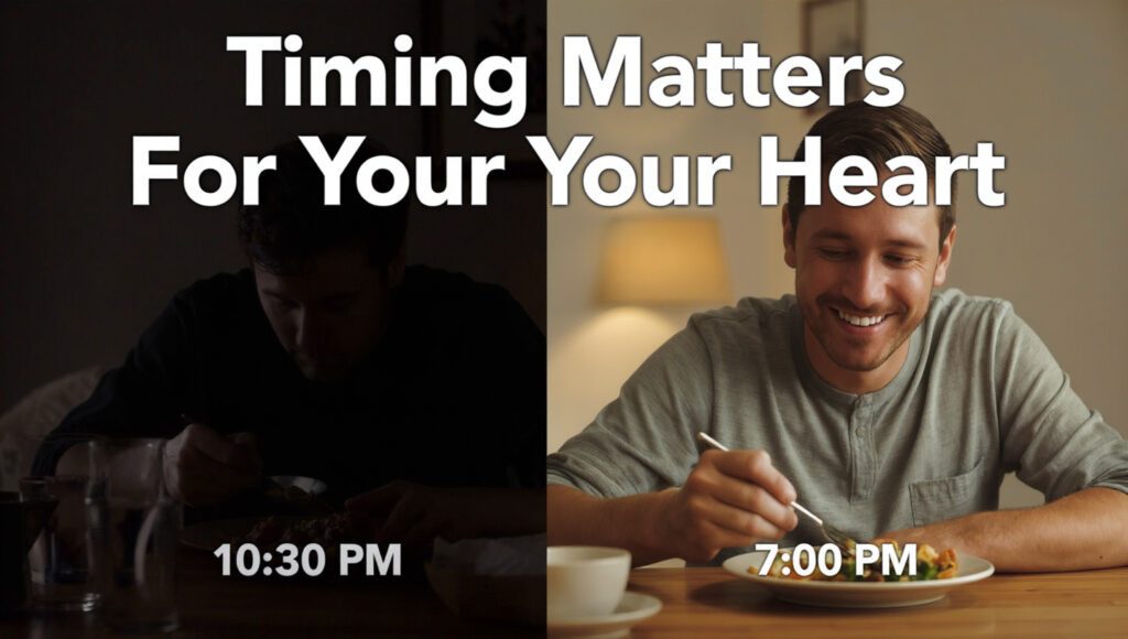 Comparison showing how your heart suffers when you eat dinner too late vs. eating earlier