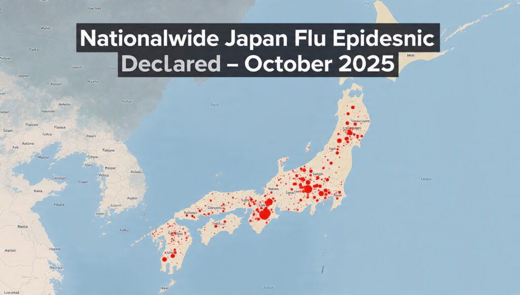 Map of Japan showing flu outbreak zones during the Japan flu epidemic