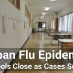 Empty school hallway during the Japan flu epidemic