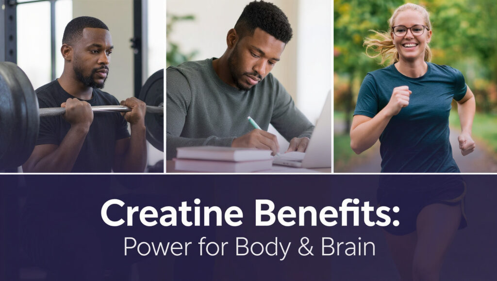 creatine benefits shown through fitness, studying, and active lifestyle