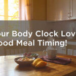 Healthy breakfast at sunrise with clock showing 7 a.m.