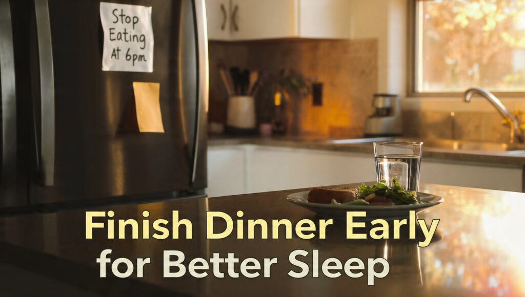 Early dinner setup with reminder note emphasizing healthy meal timing